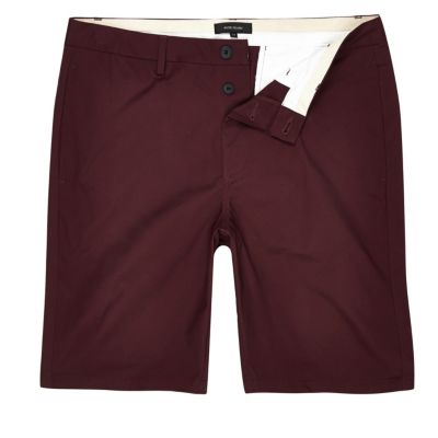 Burgundy slim fit chino shorts
